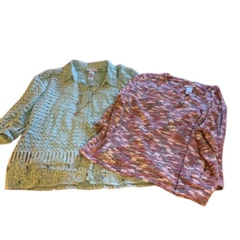 Lot of 2 Alfred Dunner XL Petite Lace Button Down Top & Sequin Knit Shirt